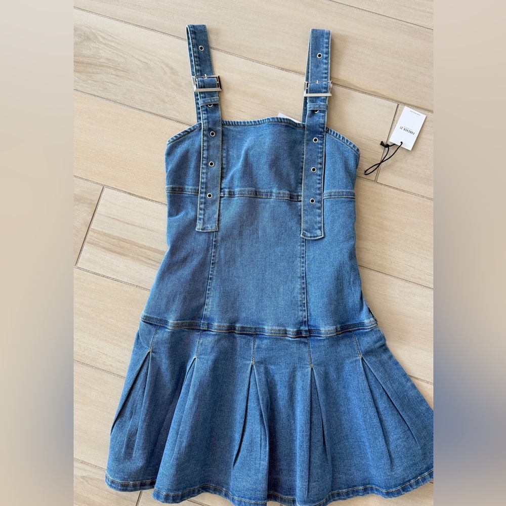 Forever 21 Light Blue Denim Drop waist pleated skirt dress